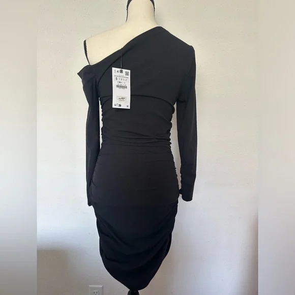 ZARA BLACK DRAPED ASYMMETRICAL DRESS - Picture 3 of 6